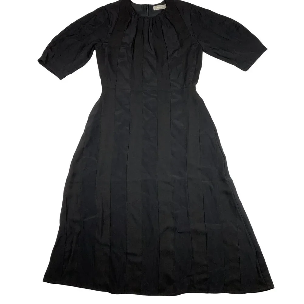 NWT Everlane The City Stripe Ruched Dress Midi Black Size 2
